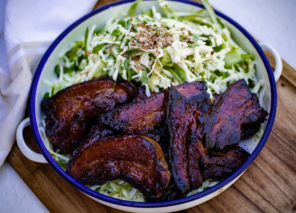 Sweet Chili Pork Belly Rashers with Lime & Mint Slaw