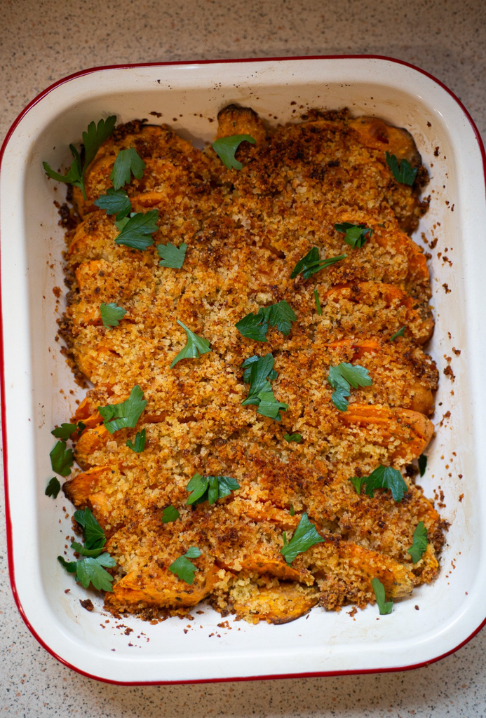 Garlic Roasted Sweet Potatoes